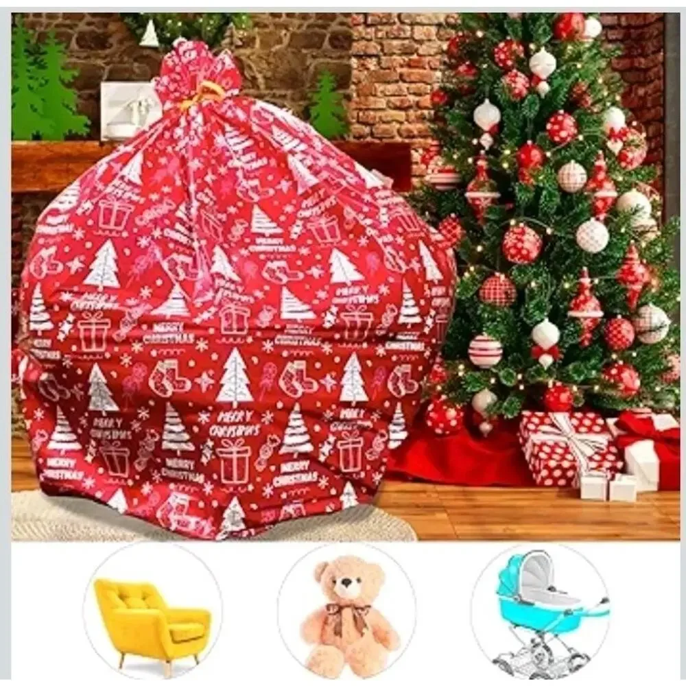 4 Jumbo Christmas Gift Bags 72”x60” 4 Pcs Plastic Extra Large Christmas Red s36